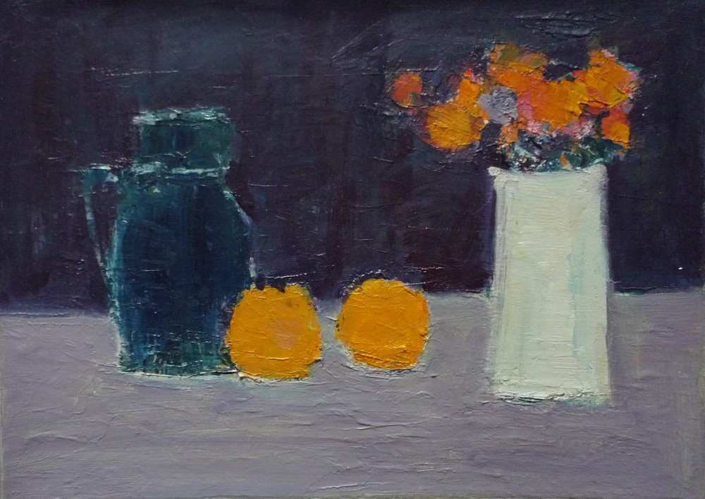 Nature morte avec pichet, fleurs et fruits