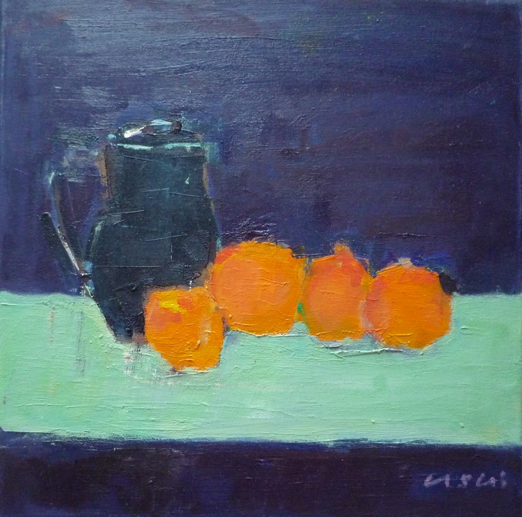 Nature morte au pichet et aux oranges