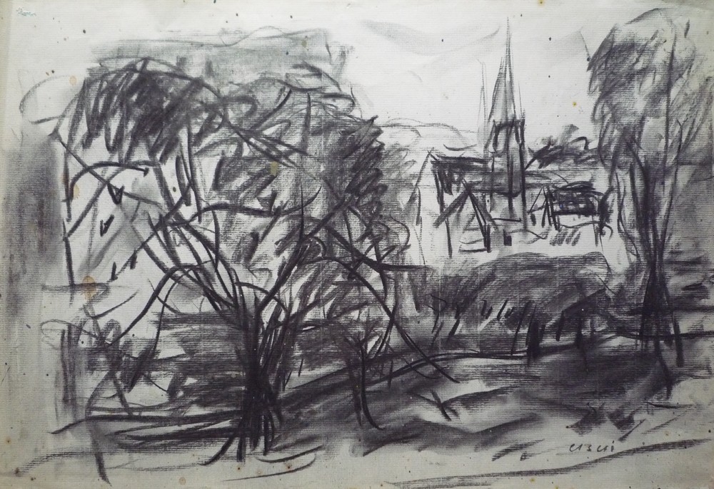 L'glise  travers les arbres