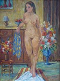 Nu debout aux fleurs